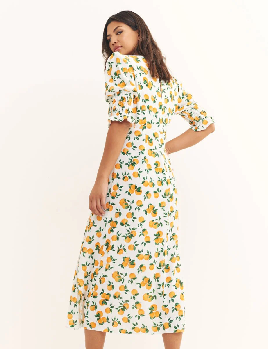 Aaliyah - Fun Fruit Print Midi Dress White 2
