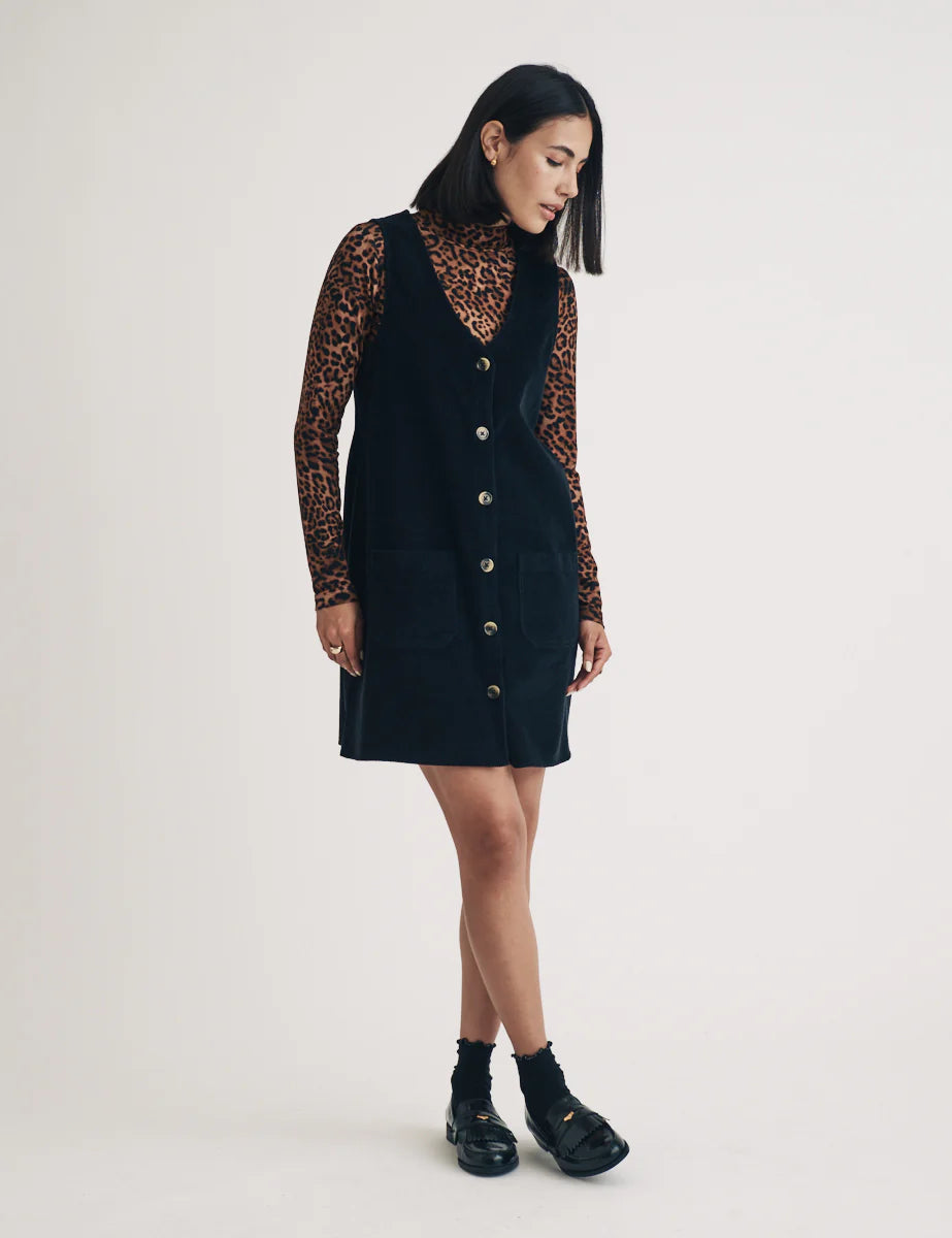 Addison - Black Cord Claudette Mini Pinafore Dress Black 2
