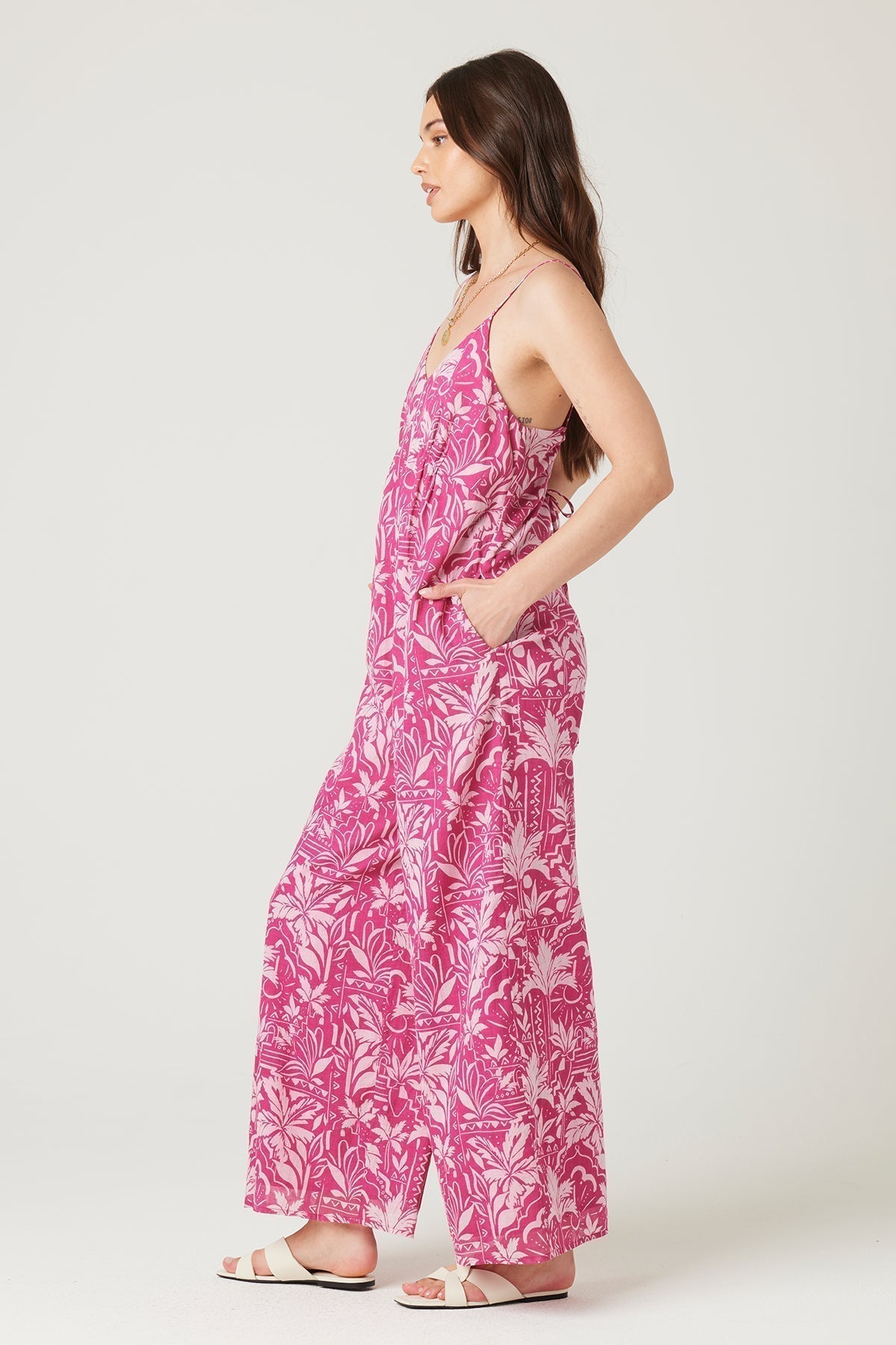 Arnaz - Wide Leg Jumpsuit With Tie Pink 2