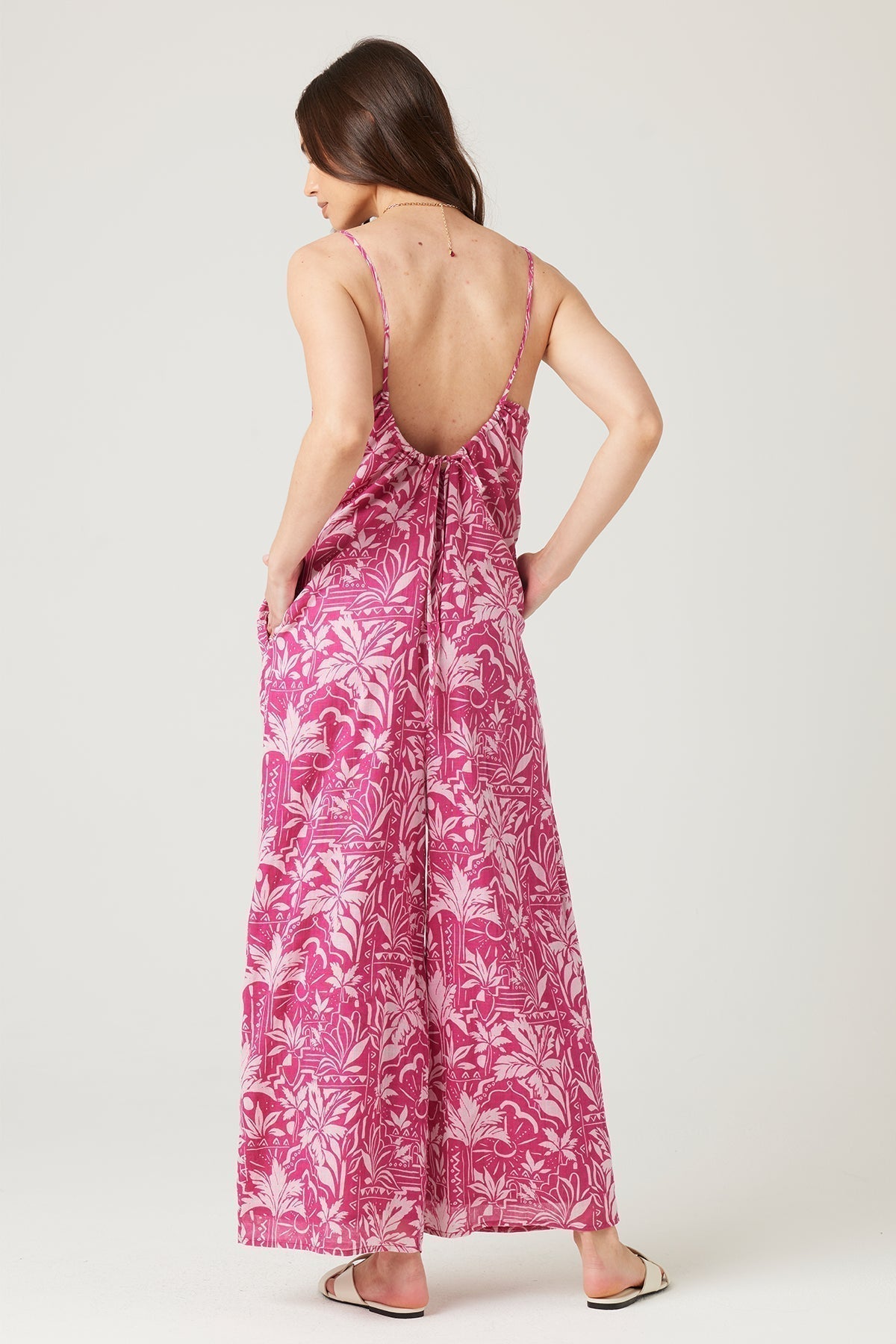 Arnaz - Wide Leg Jumpsuit With Tie Pink 3