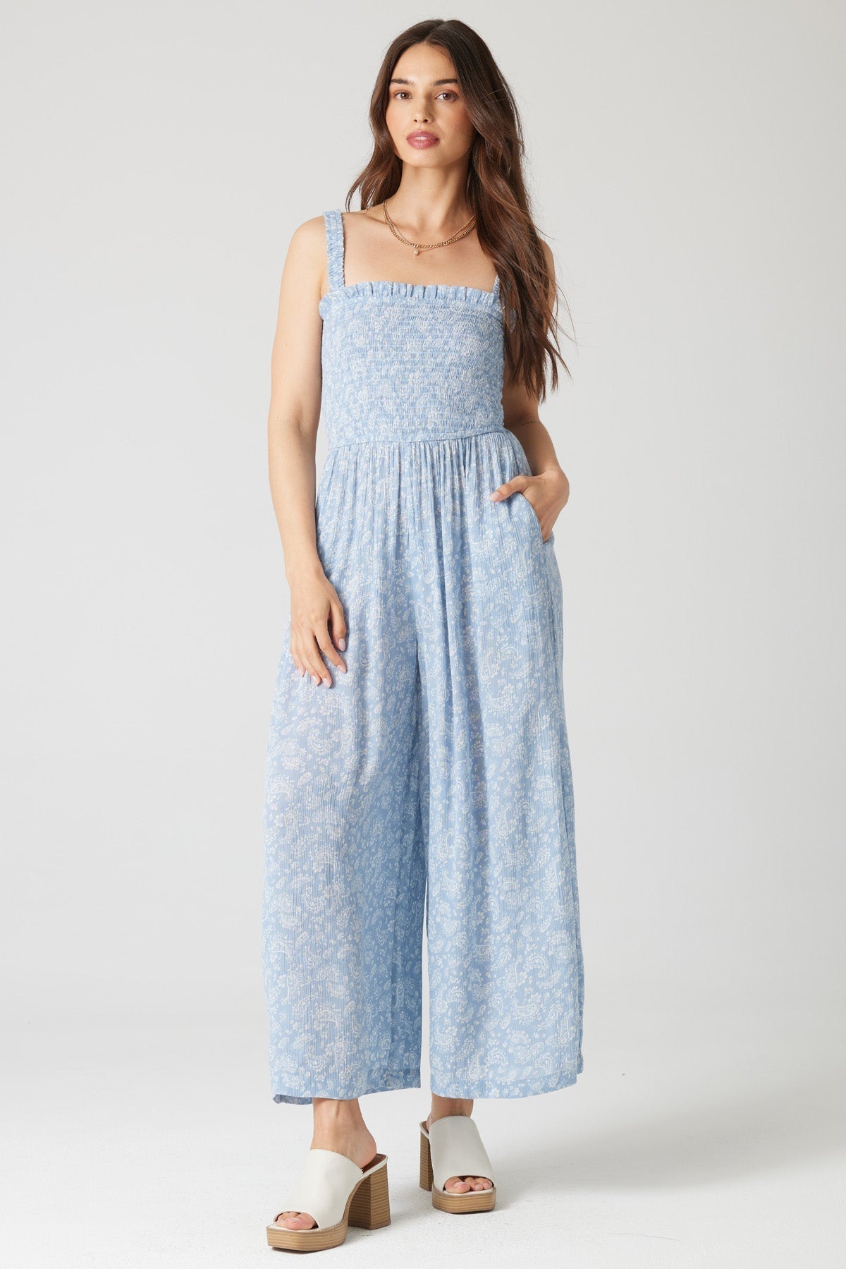 Bay - Ruffle Edge Jumpsuit With Pockets Blue