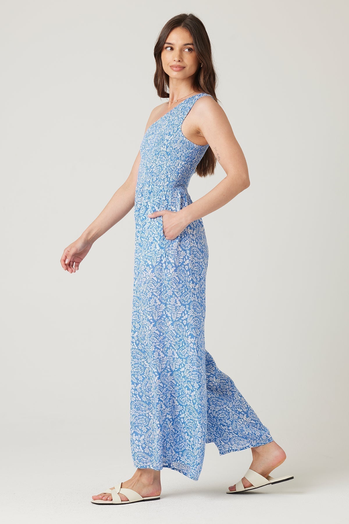 Belinda - One Shoulder Wide Leg Jumpsuit Blue 3
