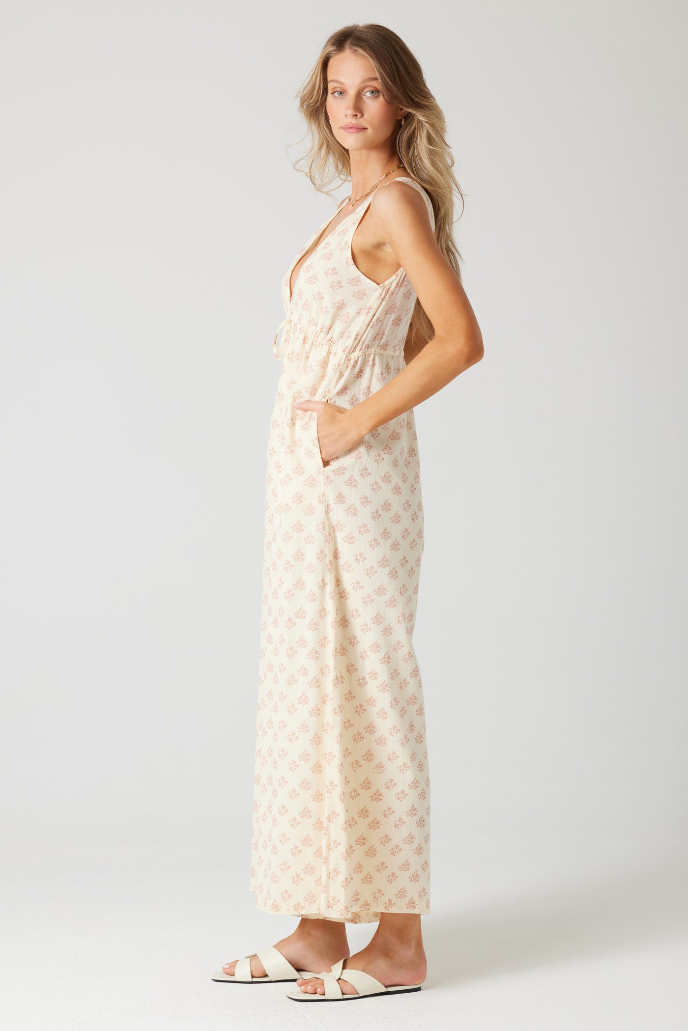 Bex - V Neck Drawstring Comfort Jumpsuit Ivory 3