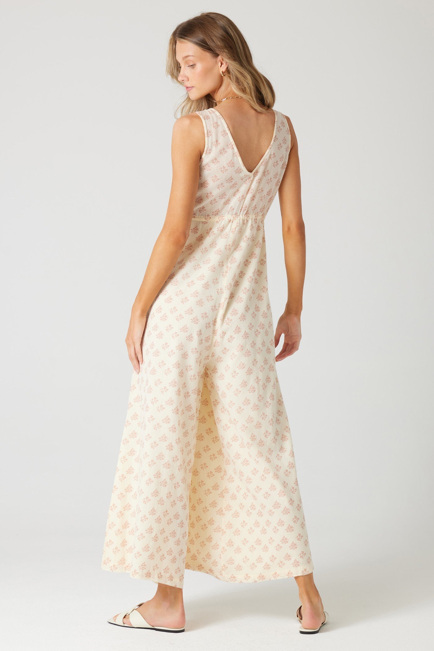 Bex - V Neck Drawstring Comfort Jumpsuit Ivory 4