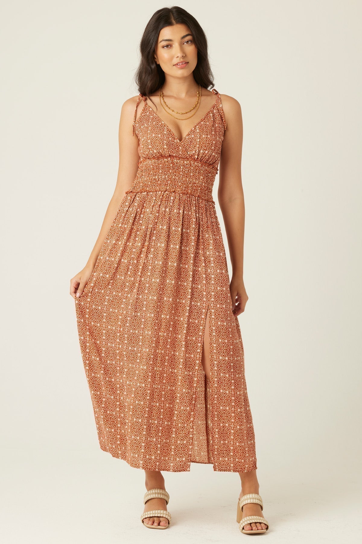 Eden - Surplice Maxi Dress With Tie Straps Brown 2