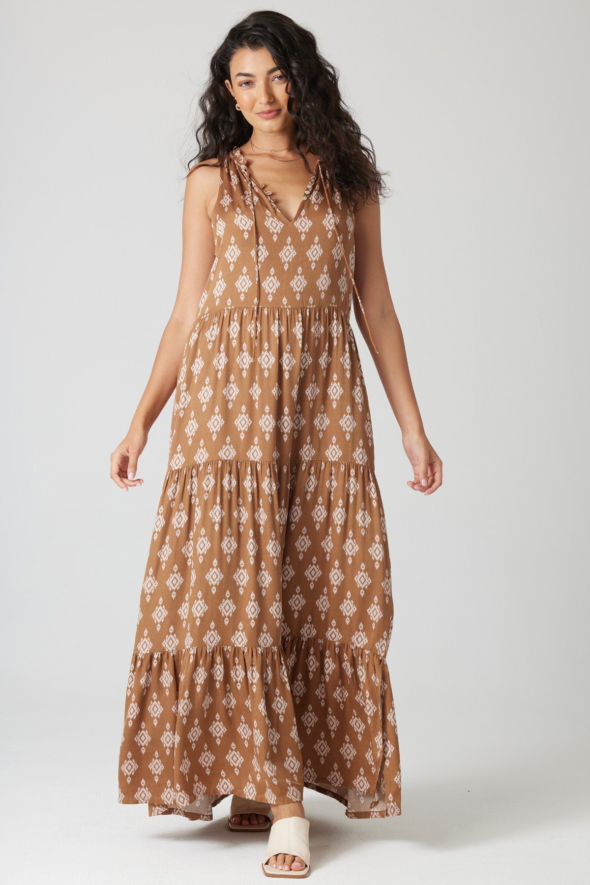 Tuscany - Tiered Modal Sateen Maxi Dress Bronze