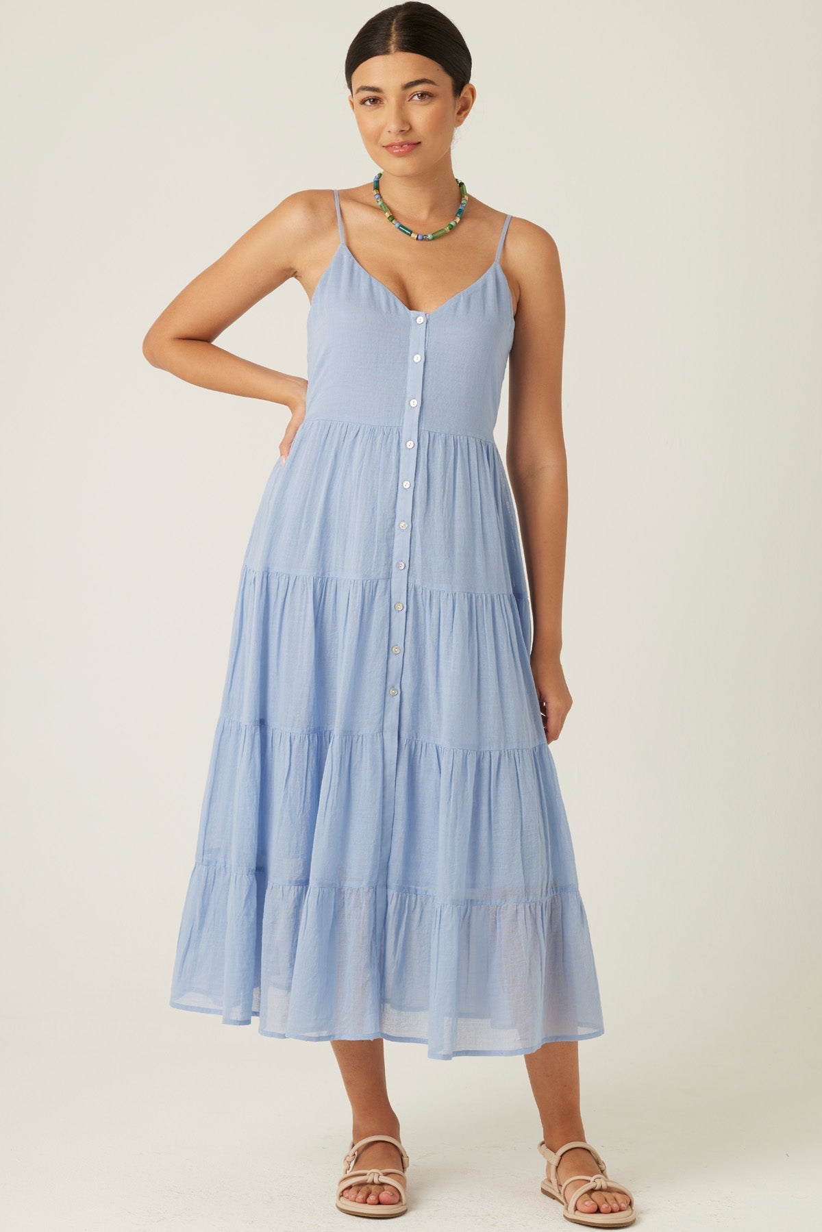 Windsor - Tiered Midi Dress With Back Tie Sky Blue